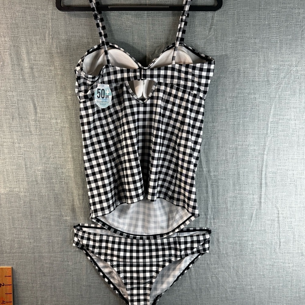 Motherhood Maternity Beach Bump Tankini Swimsuit Set Gingham Black White UPF50 M - Picture 2 of 10